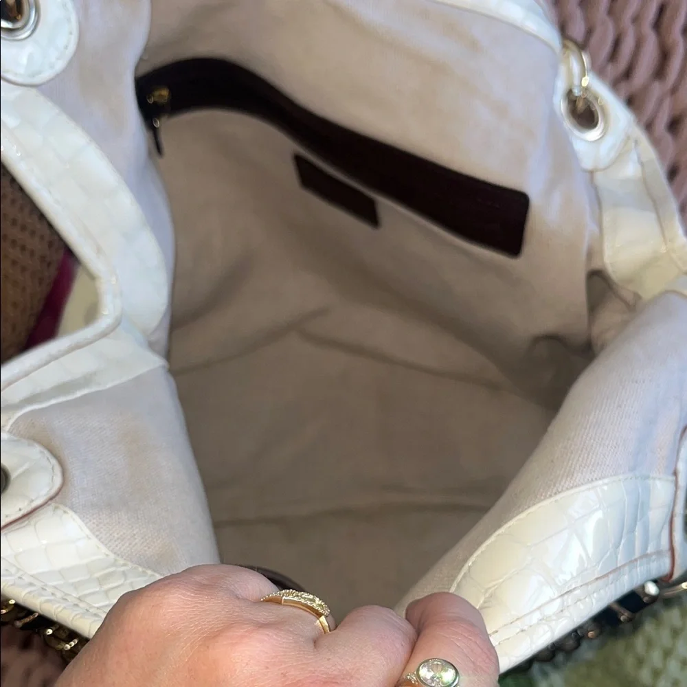 Antonio Melani Cream Croc-Embossed Chain Handle Shoulder Bag